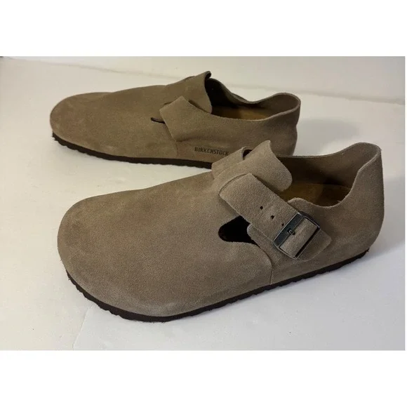 Birkenstock London BS Suede Leather Clogs Men 11 Taupe Closed Heel Shoe NEW